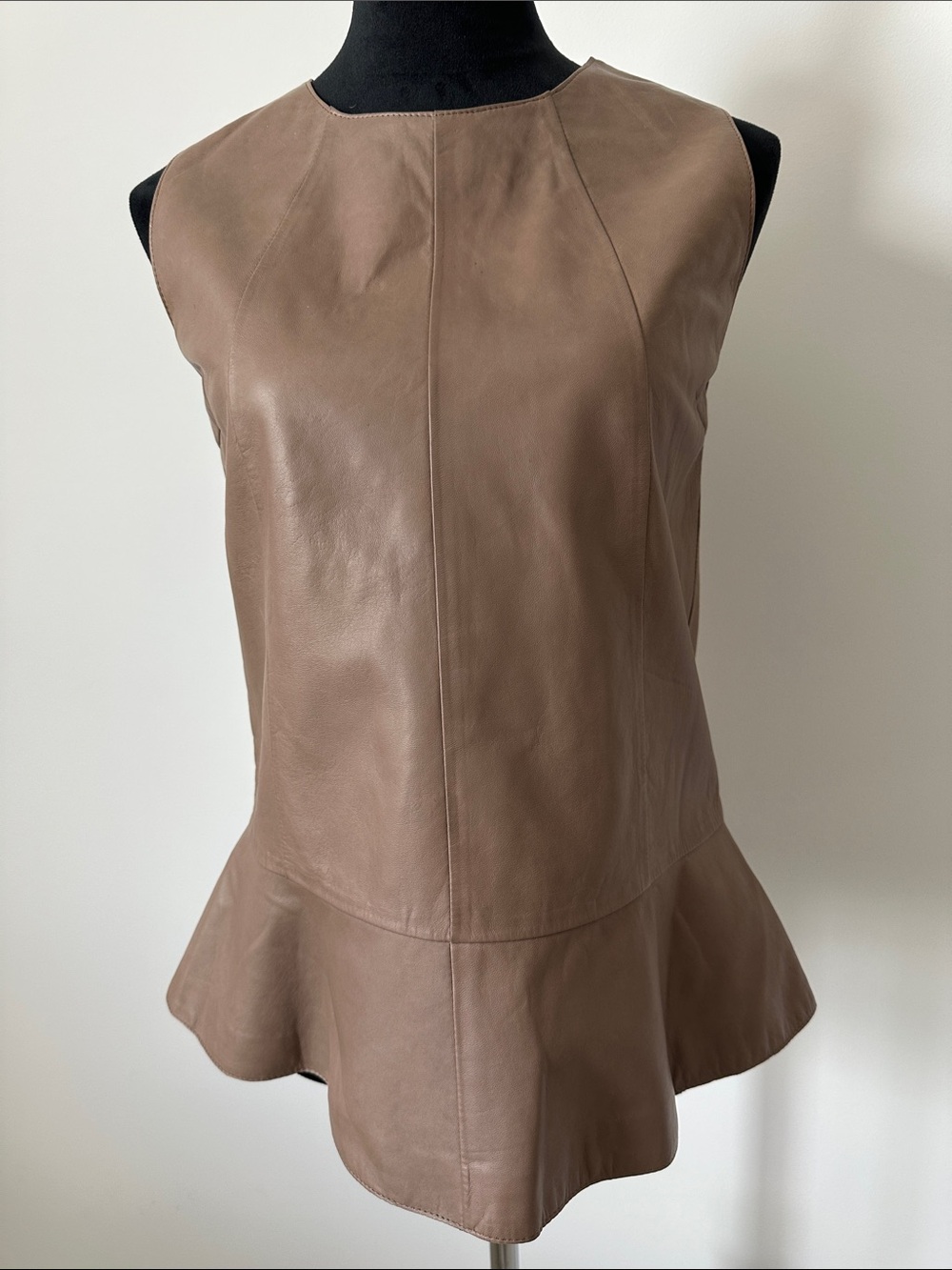 Brunello Cucinelli Taupe Leather sleeveless top